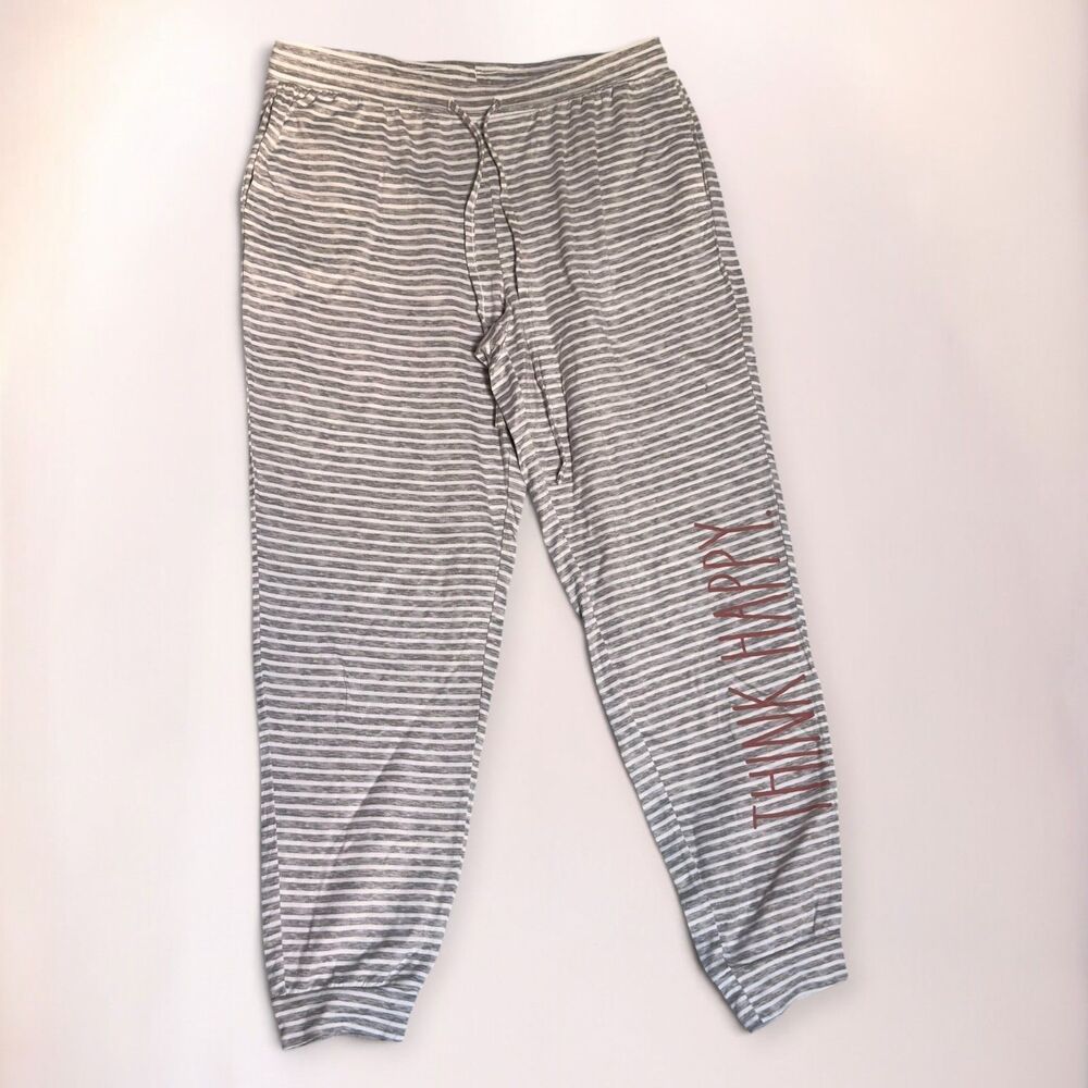 Rae Dunn Women’s Medium Gray White Striped Lounge Pajama Pants Joggers